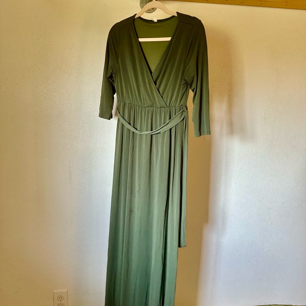 Pinkblush Olive 3/4 Sleeve Maxi Dress - nursing and maternity friendly